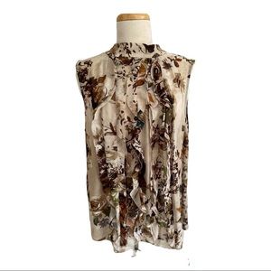 Jones New York Cream Floral Ruffle Neck Sleeveless Tank
